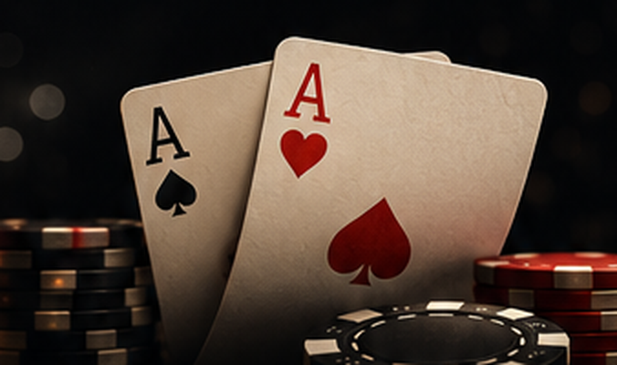 Two aces and a stack of poker chips